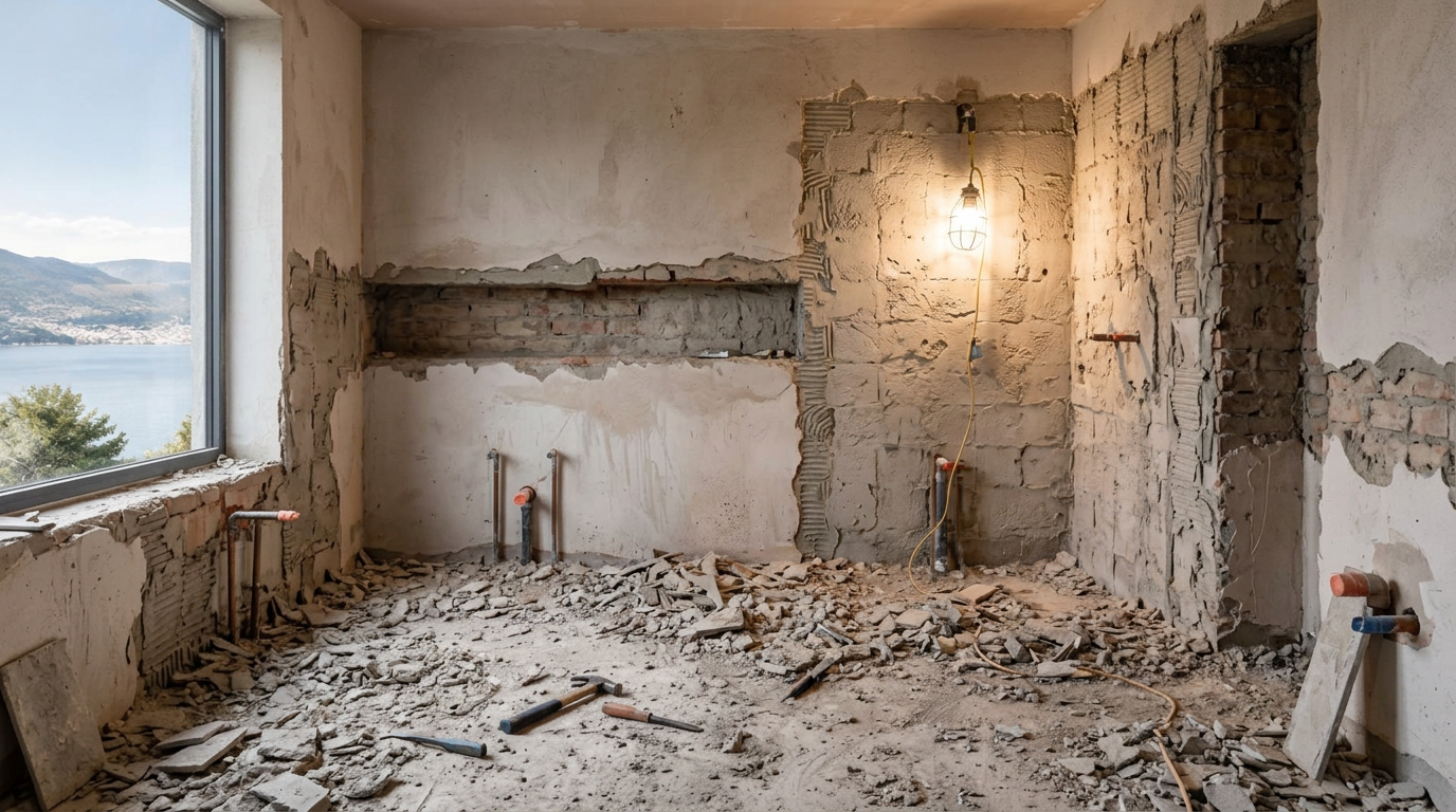 Bad mit Walk-in-Dusche vor der Renovierung